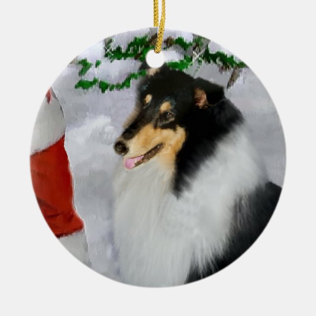 Ornamento de Presentes de Natal Collie Triplo Coll (Frente)