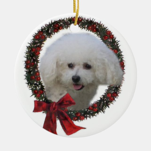 Ornamento de presentes de Natal da Bichon Frise (Frente)