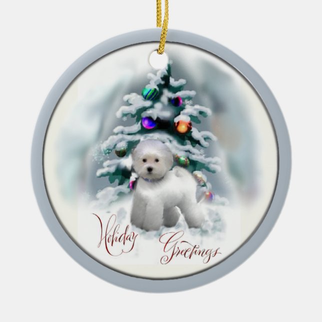 Ornamento de presentes de Natal da Bichon Frise (Frente)
