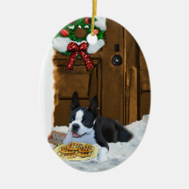 Ornamento de presentes de Natal em Boston Terrier