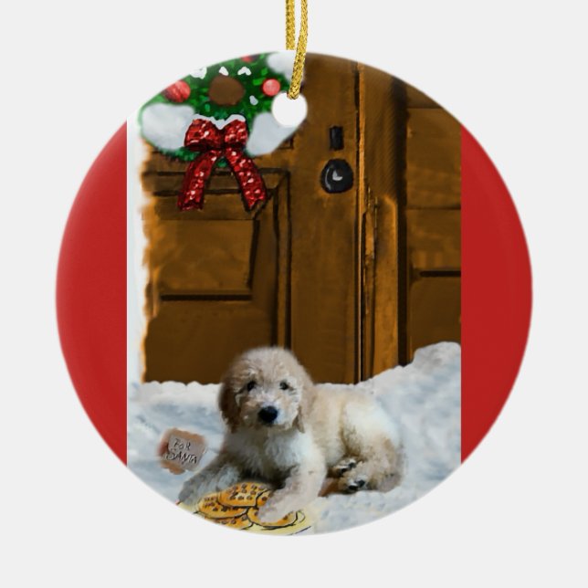 Ornamento de presentes de Natal Goldendoodle (Frente)