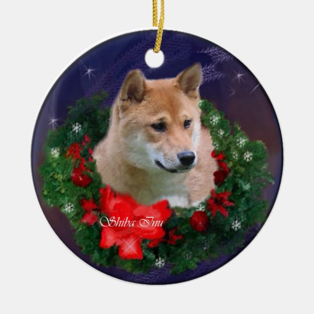 Ornamento de presentes de Natal Shiba Inu (Frente)