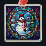 Ornamento de Snowman de Vidro Obtido<br><div class="desc">ornamento de boneco de neve de vidro colorido</div>