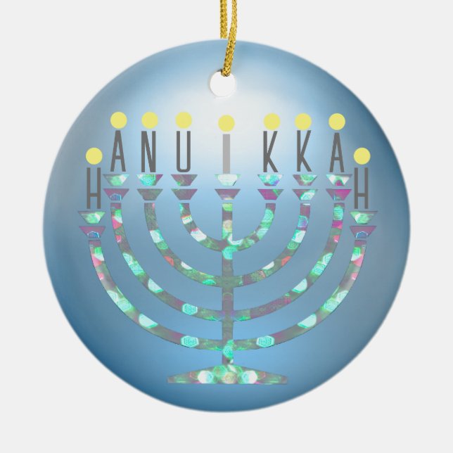 Ornamento de Sparkley Menorah Hanukkah (Frente)
