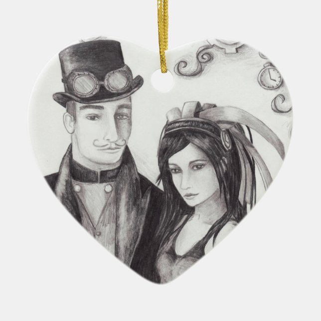 Ornamento de Steampunk do ornamento do casamento (Frente)