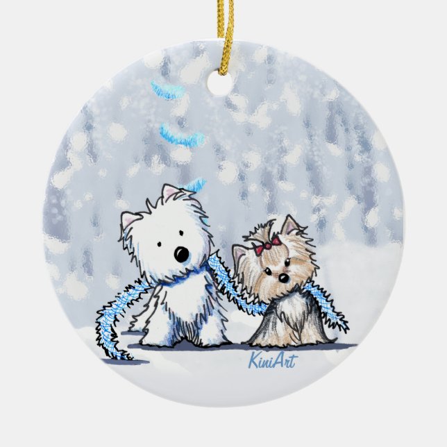 Ornamento de Terriers de inverno KiniArt (Frente)