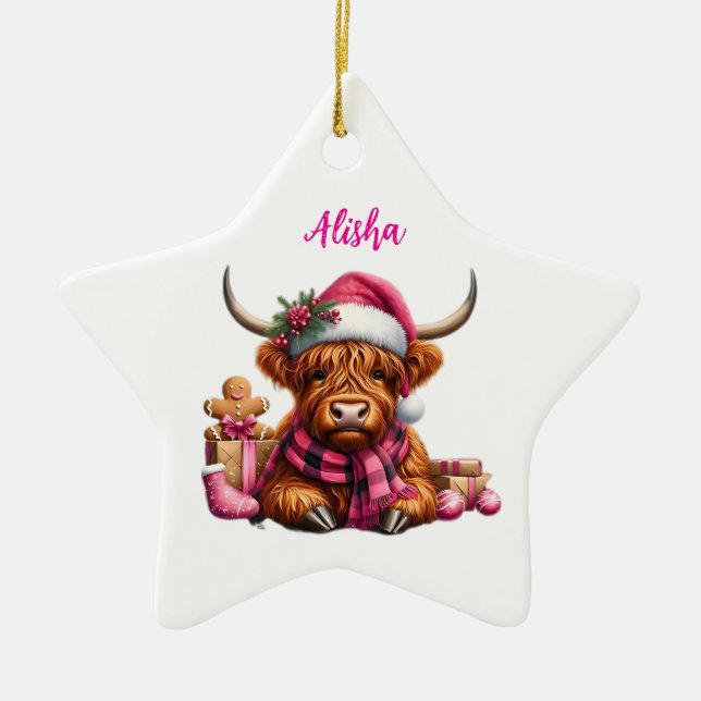 Ornamento de Vaca Highland Personalizada (Frente)