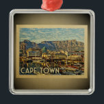 Ornamento de Viagens vintage na África do Sul da C<br><div class="desc">Um ornamento legal,  estilo Vintage,  da Cidade do Cabo,  com uma bela cena portuária com barcos e montanha.</div>