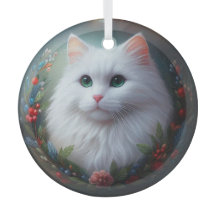 Ornamento de Vidro de Gato Branco