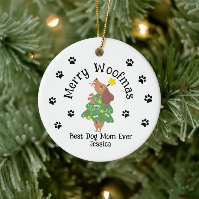 Ornamento de Woofmas de Feliz Personalizada - Mãe  (Árvore)