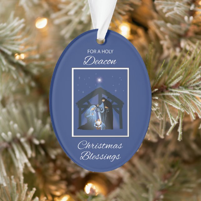 Ornamento Deacon Christmas Blessings Manger on Blue (Árvore)
