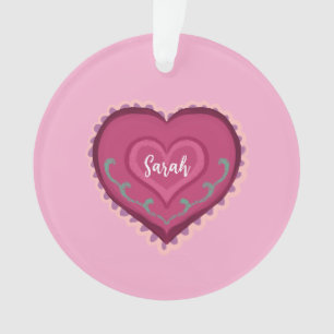 Ornamento decorado com coração cor-de-rosa estilo 