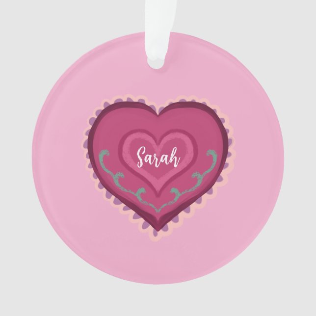 Ornamento decorado com coração cor-de-rosa estilo  (Frente)