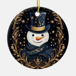 Ornamento Decorativo Dourado do Blue Hat Snowman