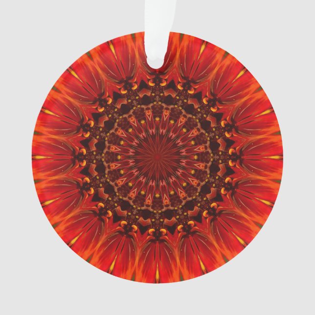 Ornamento Deep Red Rudbeckia Floral Mandala (Frente)