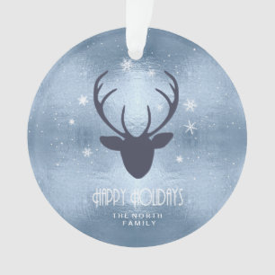 Ornamento Deer Antlers Silhouette & Snowflakes Blue ID861