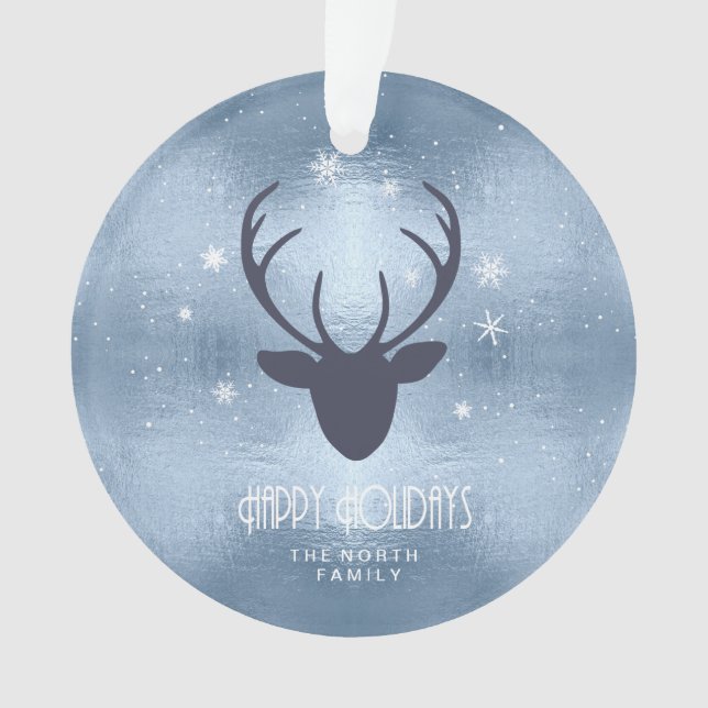 Ornamento Deer Antlers Silhouette & Snowflakes Blue ID861 (Frente)