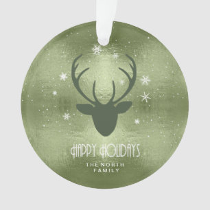 Ornamento Deer Antlers Silhouette & Snowflakes Green ID861