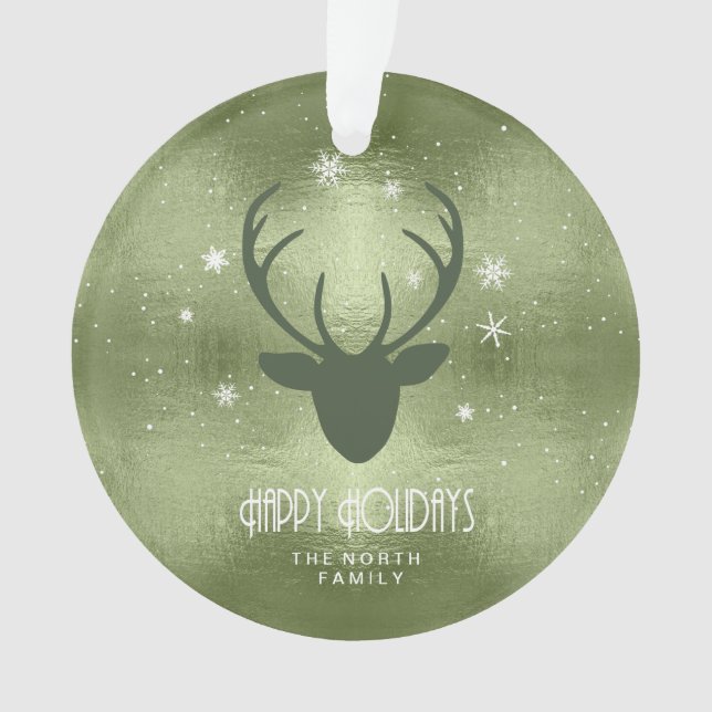 Ornamento Deer Antlers Silhouette & Snowflakes Green ID861 (Frente)