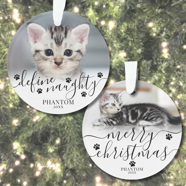 Ornamento Defina Foto do Gato Travesso no Natal (Pet Define Naughty Cat Photo Christmas Ornament)