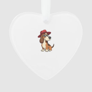Ornamento Desenho Animado de Basset Hound Antigo em Chapéu V