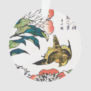 Ornamento Desenho em japonês, Peonies e Sparrow