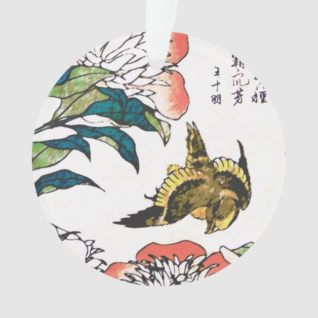 Ornamento Desenho em japonês, Peonies e Sparrow (Frente)