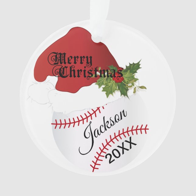 Ornamento Design de Baseball Santa Hat | DIY Name (Frente)