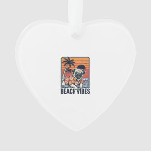 Ornamento Design de Gravura Vintage Pug Vibrações de Praia_1
