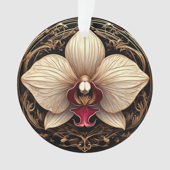 Ornamento Design de Orquídea Dourada Elegante (Frente)