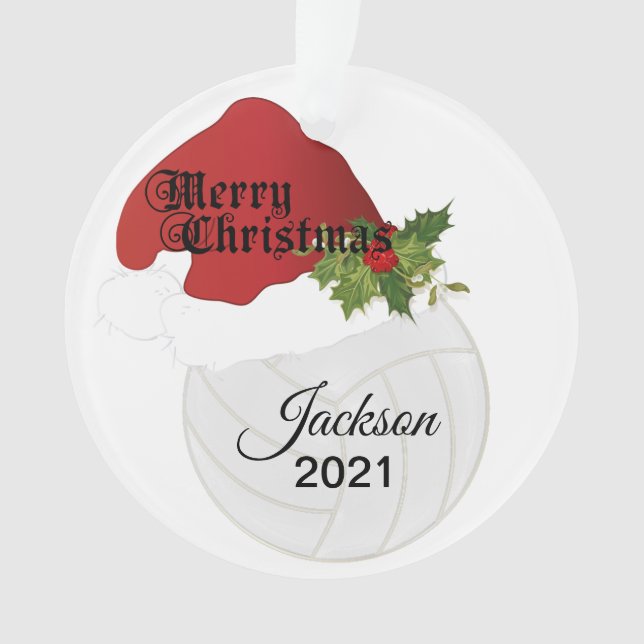 Ornamento Design de Voleibol Santa Hat | DIY Name (Frente)