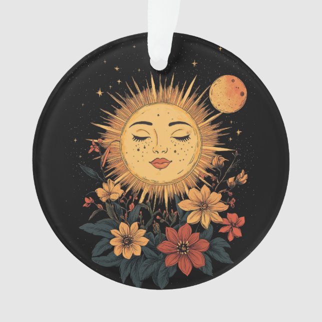 Ornamento Deusa Sol Celestial com Florais Brilhantes (Frente)