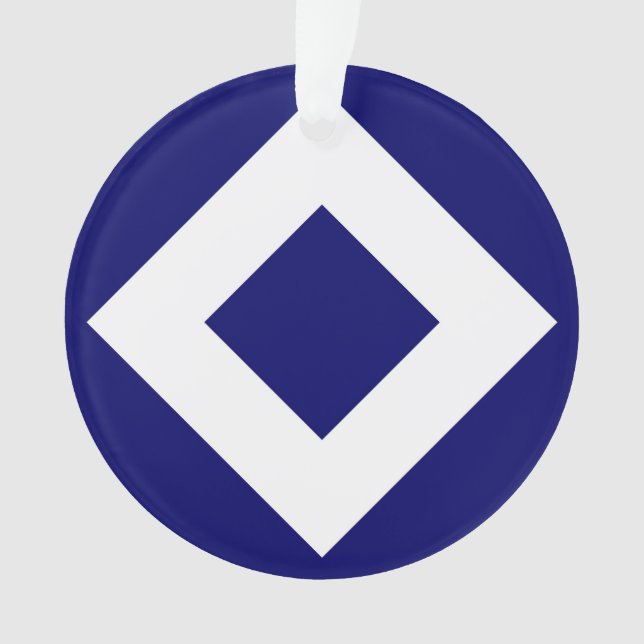 Ornamento Diamante Azul Profundo, Borda Branca Negrito (Frente)