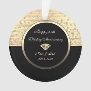 Ornamento Diamantes Dourado Chique Preto 50º Aniversário de