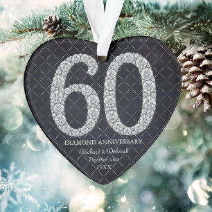 Ornamento Diamond 60º Casamento Aniversário Coração de Natal