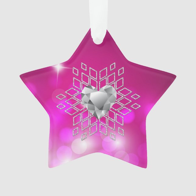 Ornamento Diamond Snowflake Heart Fuschia (Frente)