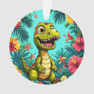 Ornamento Dinossauro de Desenho Animado Alegre com Flores Tr