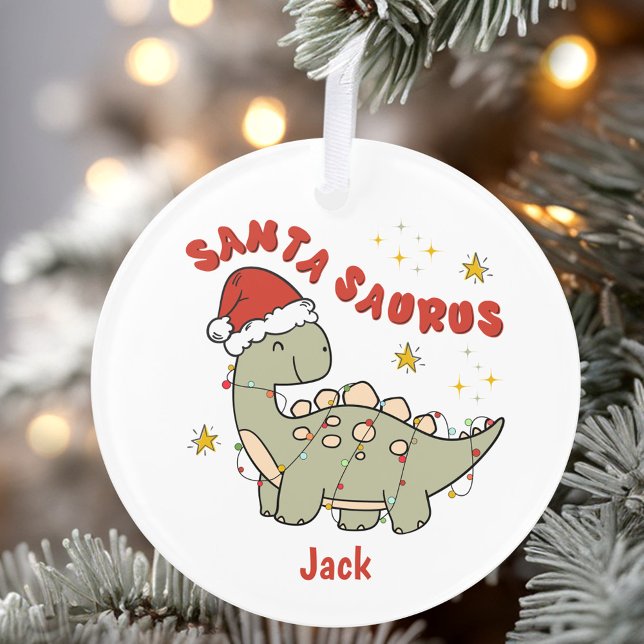 Ornamento Dinossauro de Natal Santassauro Nome Cute (Christmas Dinosaur Santasaurus Name Cute Ornament)
