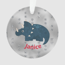 Ornamento Dinossauro Divertido em Azul na Prata