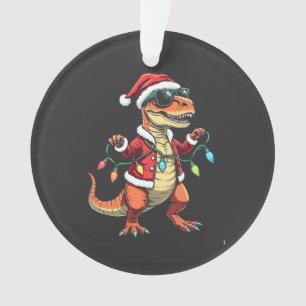 Ornamento Dinossauro Envolvido com Luzes de Natal Santa Hat