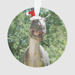 Ornamento Dinossauro vestindo chapéu de Papai Noel no Natal