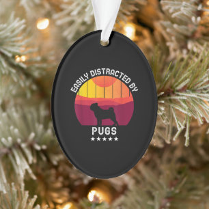 Ornamento Distraído Facilmente Por Pugs Retro Pug Dog Lov