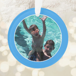 Ornamento Diversão de Verão na Foto da Família dos Avós Azul