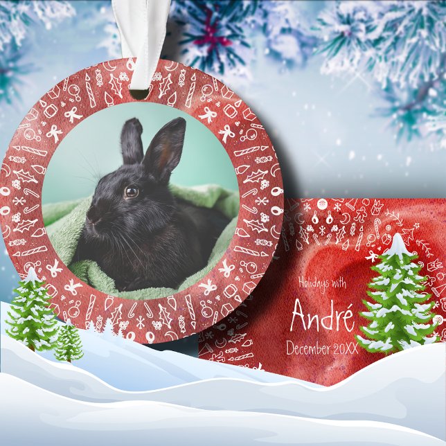 Ornamento DIY Rabbit on Red Christmas Ornament (Criador carregado)