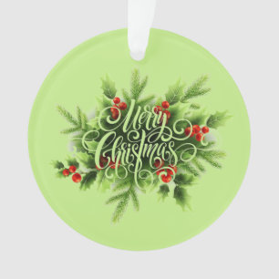 Ornamento do acrílico do Feliz Natal do azevinho