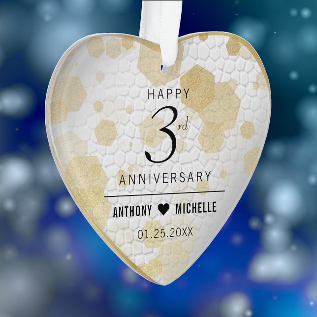 Ornamento do Aniversário do Casamento de Couro do  (Elegant 3rd Leather Wedding Anniversary Acrylic Ornament Cover Photo.)