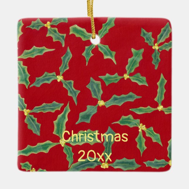 Ornamento do Ano de Natal das Flores Amarelas Verd (Frente)