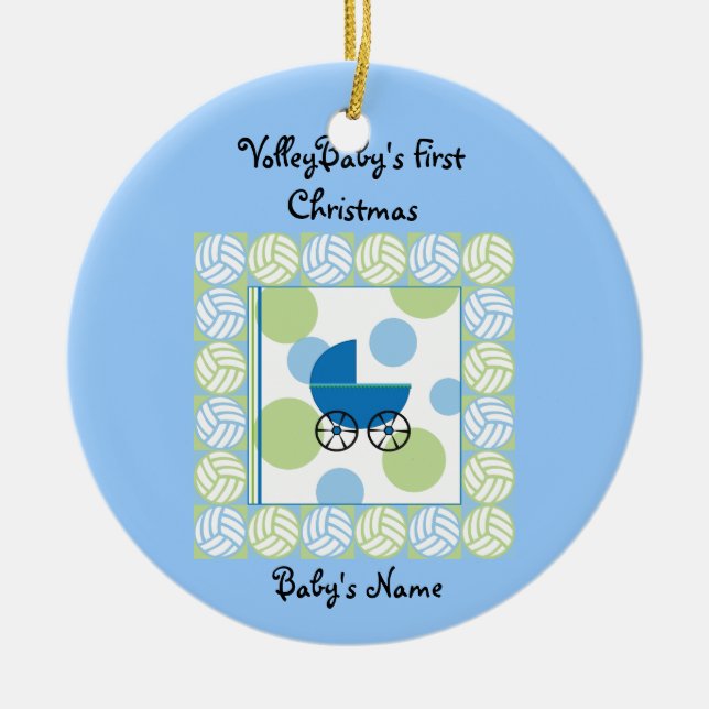 Ornamento do azul do Natal de VolleyBaby primeiro (Frente)