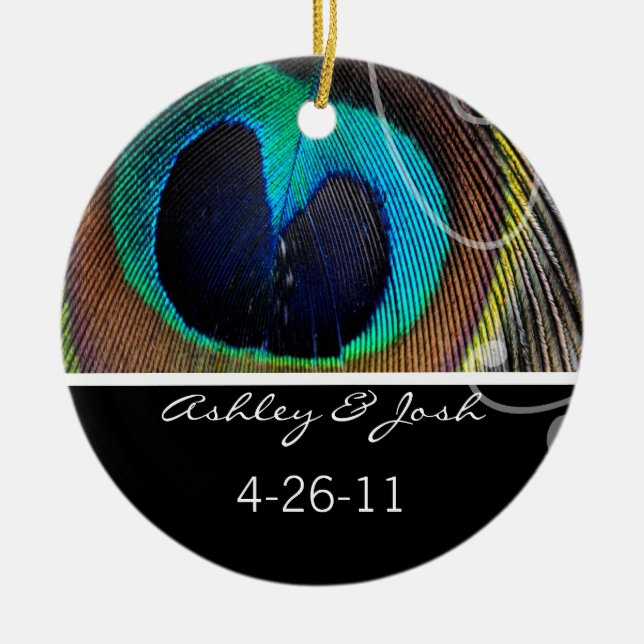 Ornamento do casamento da pena do pavão (Frente)