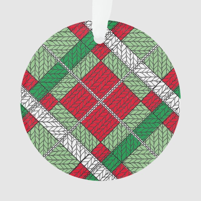 Ornamento do Círculo Acrílico HOLIDAY ARGYLE KNIT (Frente)